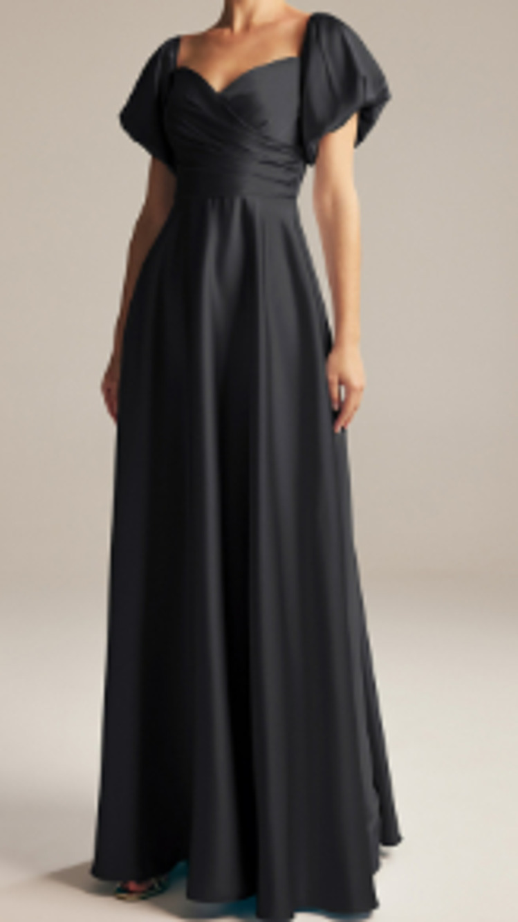 AW BRIDAL 8 M black Dey satin puff sleeve bridesmaid prom maxi dress NEW 0B18